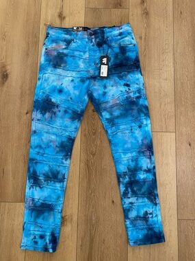 Waimea Men's Jeans Size 36x32 Blue Tie Dye Colorful Skinny Fit Stretchable NWT